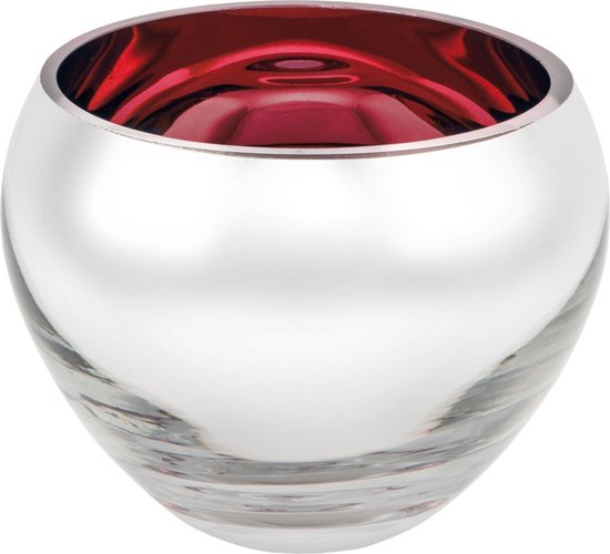 Luxe waxinelicht houder sicore  glas - Rood gekleurd en zilver - kaarshouder glas- kaarstandaard 10 hoog diameter 12