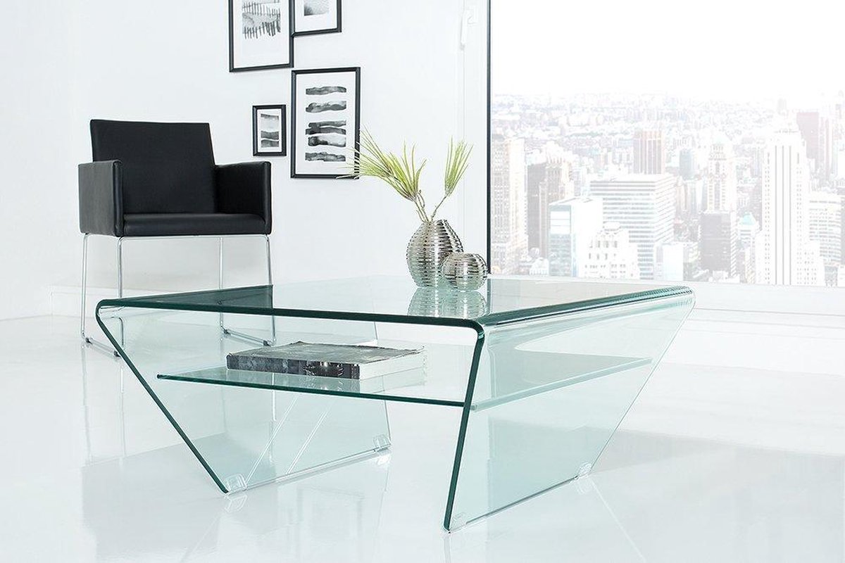 Table basse STILEOS - Double plateau - Verre trempé courbé