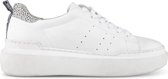 PS Poelman Star Dames Leren Tennis Sneakers met Leopard Print en Strap - Wit - Maat 36