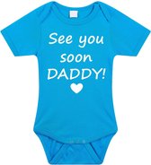 Baby rompertje met leuke tekst | See you soon daddy! |zwangerschap aankondiging | cadeau papa mama opa oma oom tante | kraamcadeau | maat 68 blauw