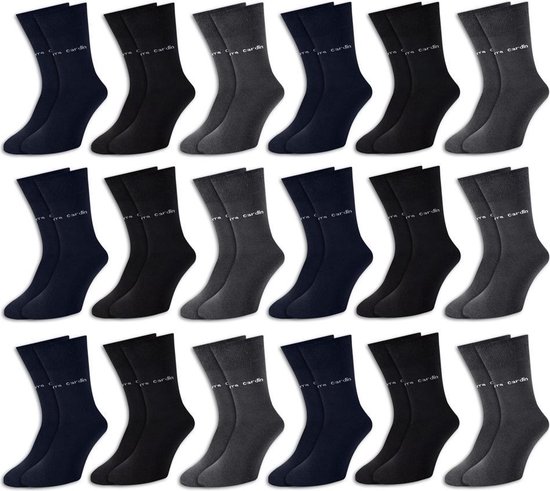 18 Paar Pierre Cardin® Herensokken - antraciet blauw zwart - 43/46