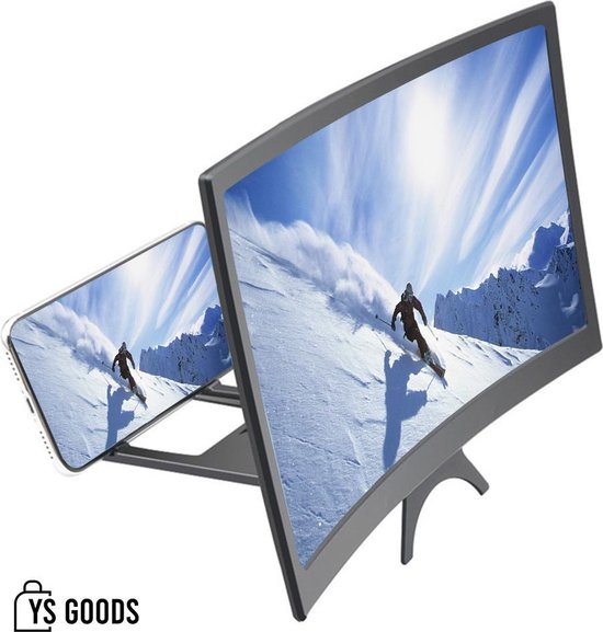 YS Goods Projectiescherm - Schermvergroter smartphone - Vergrootglas voor smartphone HD - Gebogen thuisbioscoop 3D scherm - Afstelbaar - 12 inch - Zwart - YS Goods