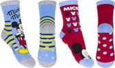 Disney Mickey Mouse Sokken | 2 Paar | Badstof | Maat 23-26 | Anti-slip | Dikke Sokken | Gezichtjes Rood en Blauw