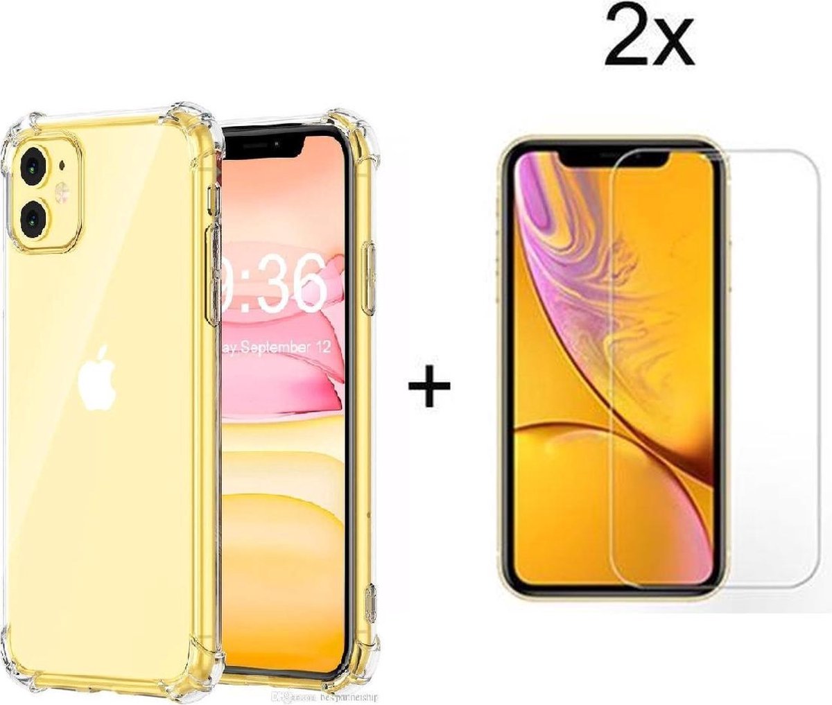 Apple iPhone 11 - Anti Shock - Tempered Glass - Transparant - Hoesje - AntiShock – Doorzichtig – Anti-Shock - TPU Case – BackCover – Silicone - Hybrid Case - Screen protector - Bumper
