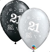 Qualatex - Ballonnen 21 jaar Zilver en Zwart 28 cm 25 stuks