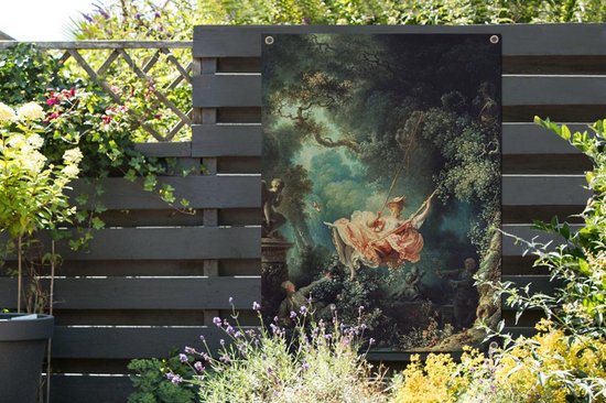 Affiche de jardin Jean-Honoré Fragonard - La balançoire - Peinture de Jean-Honoré Fragonard affiche de jardin toile en vrac 120x160 cm - Toile de jardin / Toile d'extérieur / Peintures d'extérieur (décoration de jardin) XXL / Groot format!