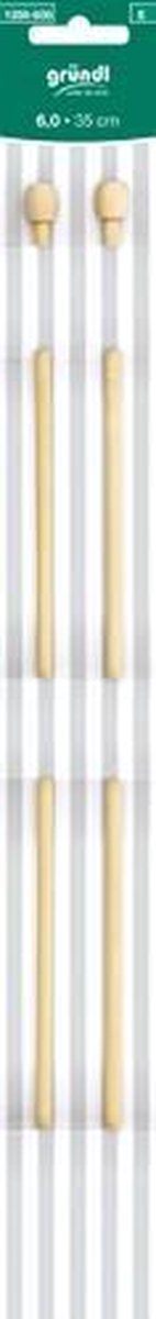 1358-600 Breinaalden met knop Bamboe 6.0mm. 35cm