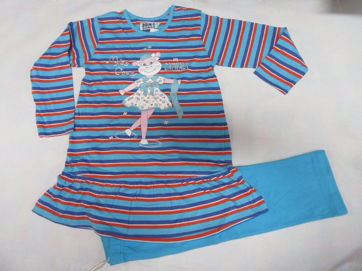 Wiplala Jen & James - Pyjama - Meisje - Miss cowy on catwolk - 5 jaar 110 turquoise , orange