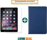 ipad 3 360 graden draaihoes | iPad 3 bescherm hoes | iPad 3 standaard case blauw | boekhoes ipad 3 apple | iPad 3 hoes + iPad 3 screenprotector tempered glass