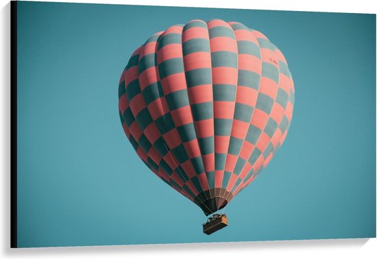 Canvas  - Rood Zwart Geblokte Luchtballon - 120x80cm Foto op Canvas Schilderij (Wanddecoratie op Canvas)