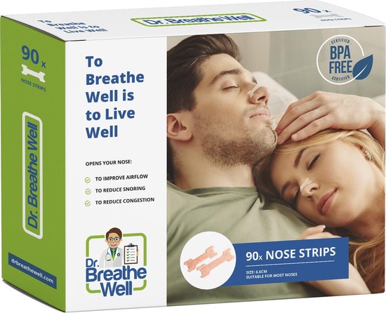 Dr. Breathe Well ™ - Neuspleisters - Anti Snurk Pleisters - 90 Neusstrips - Sterke kleefstof - Eenvoudig te verwijderen - Simply the right choice!
