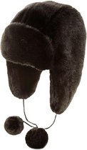 Russische oorflappen muts met pompons zwart nepbont voor dames - Mutsen met flappen - Winterkleding accessoires 58 cm