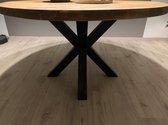 Eettafel Tendenza 5 (rond) - 1.40 doorsnede extra dik tafelblad van steigerhout, stalen x-poot | Quattro Design