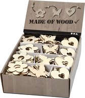 Houten decoratie set bloem-vlinder-hart 6cm 200-delig