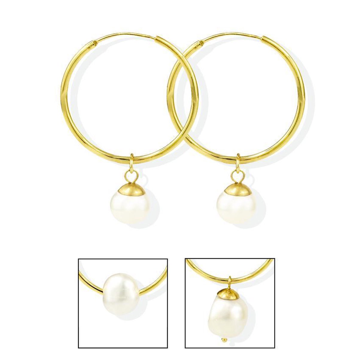 PROUD PEARLS® Gouden oorringen van 2.5cm met 3 verschillende hangers met parels