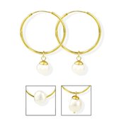 PROUD PEARLS® Gouden oorringen van 2.5cm met 3 verschillende hangers met parels