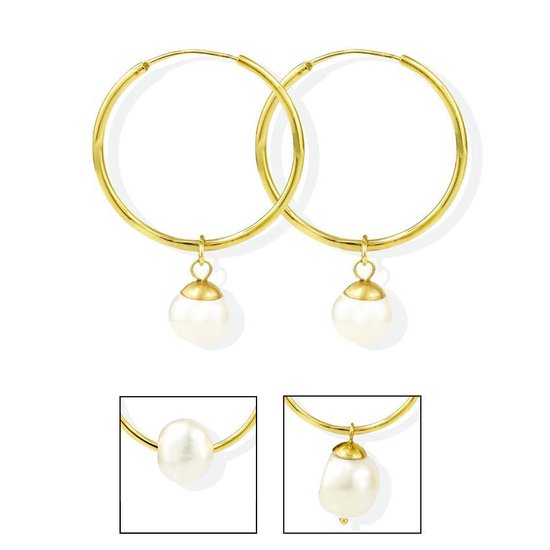 PROUD PEARLS® Gouden oorringen van met 3 verschillende hangers met parels
