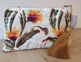 Goround - Toilettas - Make-up tas - Pouch - Etui - Fluweel - Ecru - Bloemen - 17-25 cm - Trend - Cadeautje