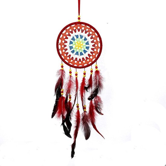 Dromenvanger Gehaakt met Kralen – Red Dreams - Diameter 16 cm - lengte 60 cm