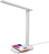 We Flow ™ Verstelbare LED Bureaulamp - Met Draadloze Telefoonoplader - 9 Lichtstanden - Dimbaar Wit, Warm en Koud Licht - Met Draadloze Oplader