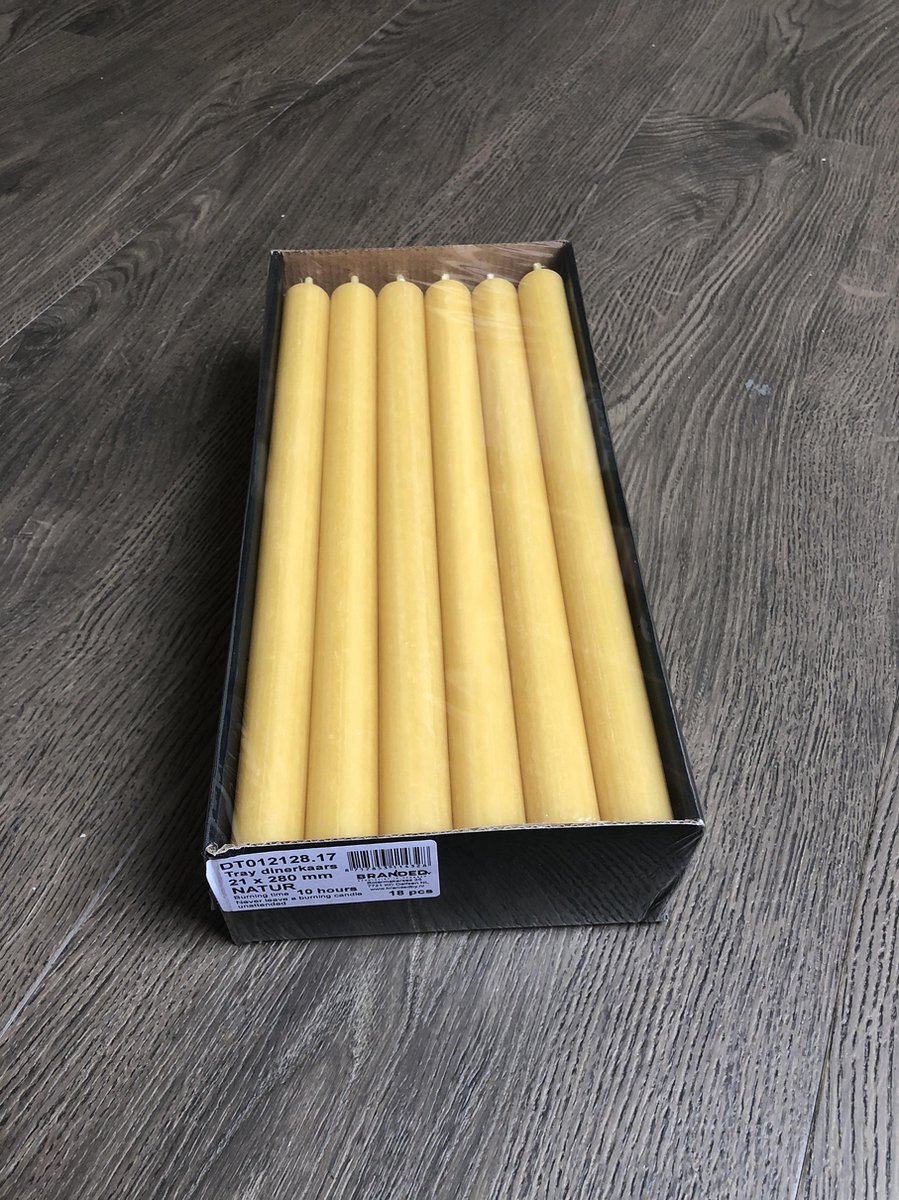 Lange dinerkaarsen | 28 cm | Oker geel 18 stuks | 10 branduren