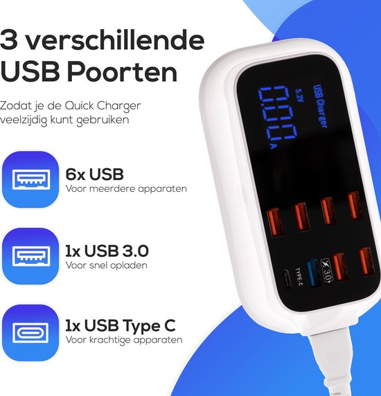 LifeWise USB PowerCharger - USB Adapter Met Stekker – USB Oplader / USB Lader Stopcontact – 4 / 6 / 8 Poorten - LifeWise