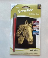 Scratching schilderij Paard klein 11x18 cm Goud kras tekenen