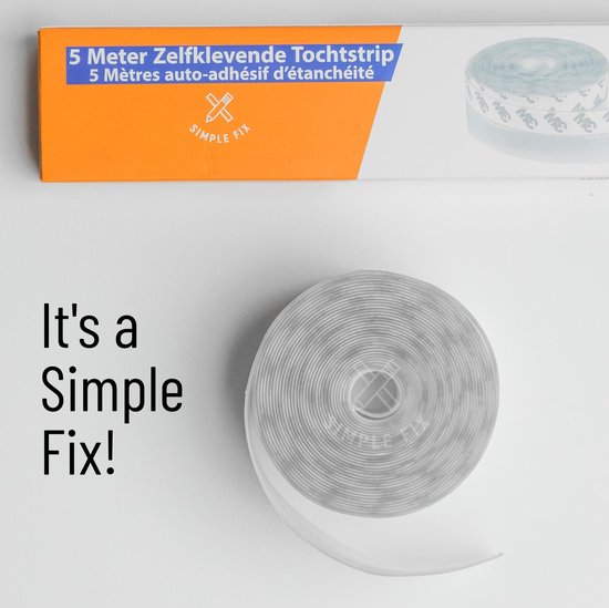 Simple Fix Tochtstrip Deuren - 5m x 2,5cm - Transparant - Tochtstopper voor Deur en Raam - Zelfklevende 3M-plaklaag - Isolerend - Tochtband