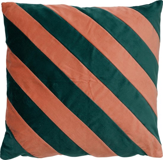 Dutch Decor PEBBE - Sierkussen velvet 45x45 cm - sagebrush green - groen - roze - strepen - Inclusief binnenkussen