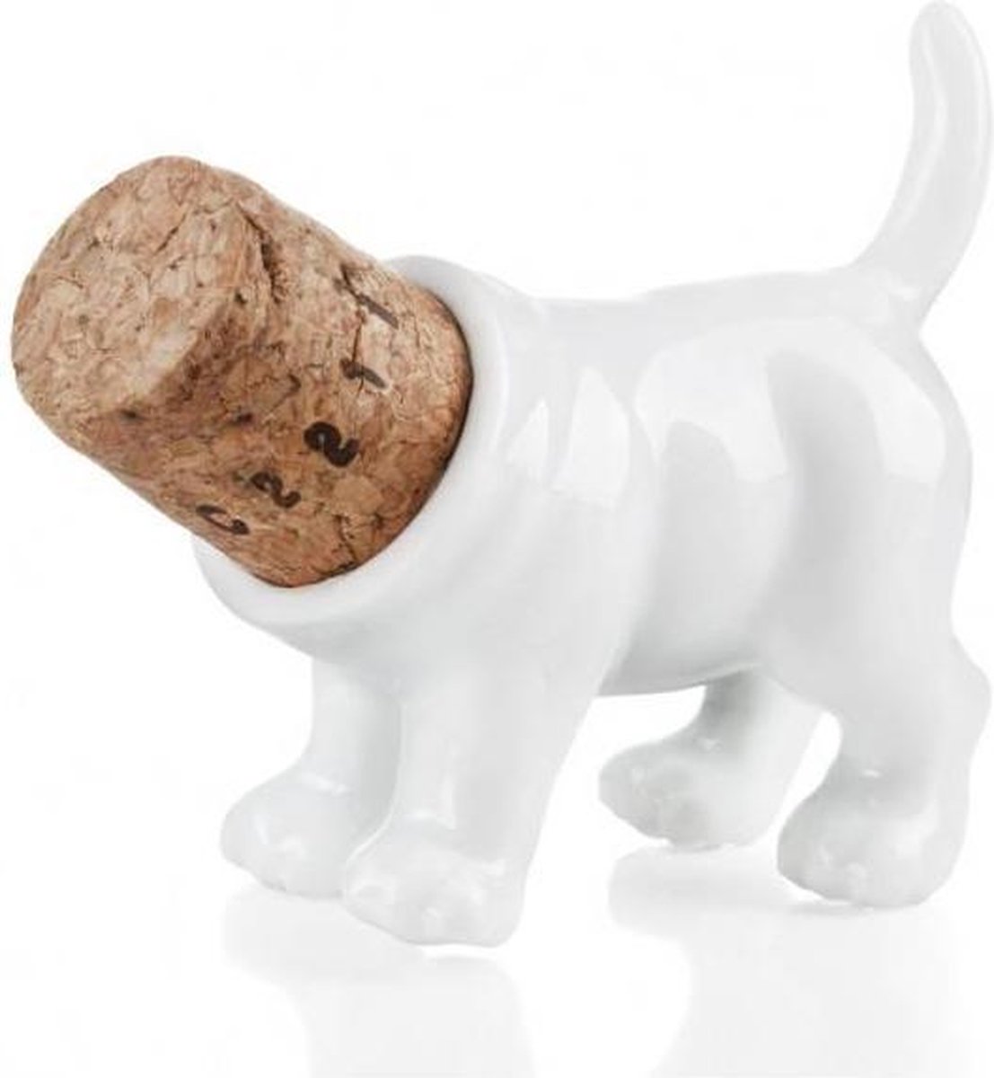 Rufus Flessenstop – Design Wijnstopper Hond – Kurk & Porselein – Donkey – H 9 cm