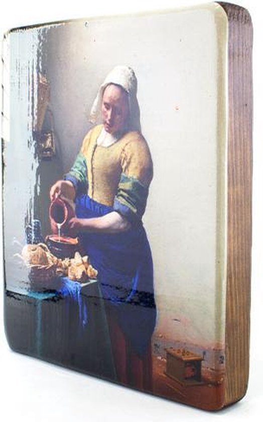 Decoratief Beeld - Meesters-op-hout. Melkmeid. Vermeer - Hout - Lanzfeld - Multicolor - 23 X 3 Cm