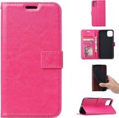 Leren hoes iPhone 12 / iPhone 12 Pro - pasjeshouder - roze - Crazy Horse