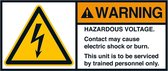 Warning Hazardous voltage sticker, ANSI, 2 per vel 70 x 160 mm