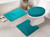 Lucy's Living Luxe 3 SET badmat + wc mat + toiletmat  Turquoise  – 50 x 80 cm - 50 x 50 cm - 50 x 52 cm - douchemat - badmatten - badmat antislip - badkamer - badmat zwart - badtex