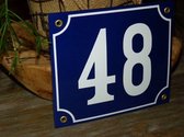 Emaille huisnummer 18x15 blauw/wit nr. 48