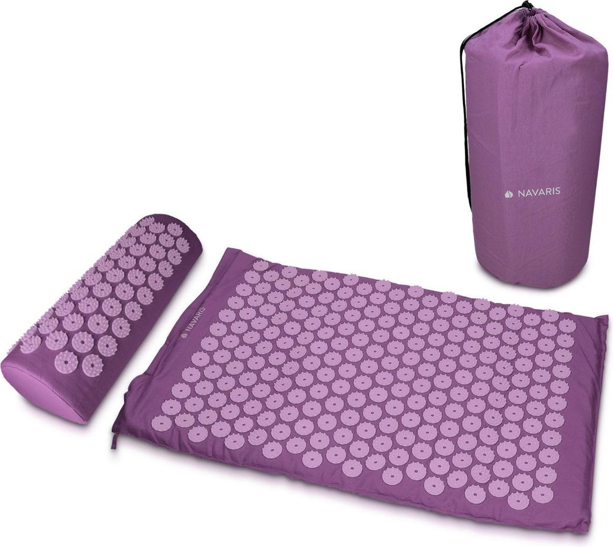 Goedkoopste 2-in-1 acupressuur massageset paars 1x acupressuurmat, 1x kussen met tas - acupressuurmat en hoofdkussen voor het losmaken van spanning