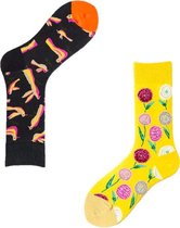 Binkie Socks Box | 2 Paar Leuke Sokken | Gele Bloemen Sokken en Duiven Sokken | Warme Sokken Unisex | Maat 43-46