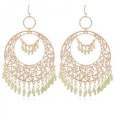 Damesdingetjes - Oorbellen - Statement - Goudkleurig met groene hangertjes - Luxe oorhangers - Inclusief stoffen sieraden zakje