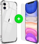 iPhone 11 Anti Shock Hoesje + Glasplaatje iPhone 11 - iPhone 11 Transparant Hoesje + Screen protector iPhone 11 +  Cover - Transparant