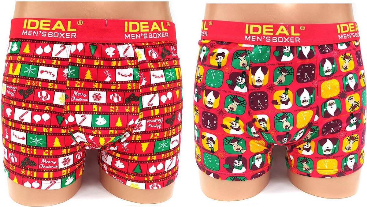 Kerst boxershort 2 pack heren ondergoed mannen boxershort onderbroek rood maat S M bol