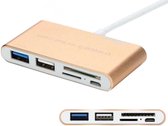 5 in 1 Goudkleurige Aluminium USB 3.0 Type-C Hub Splitter & Geheugenkaartlezer - MMC / TF / Micro SD Kaart All-in-One Reader