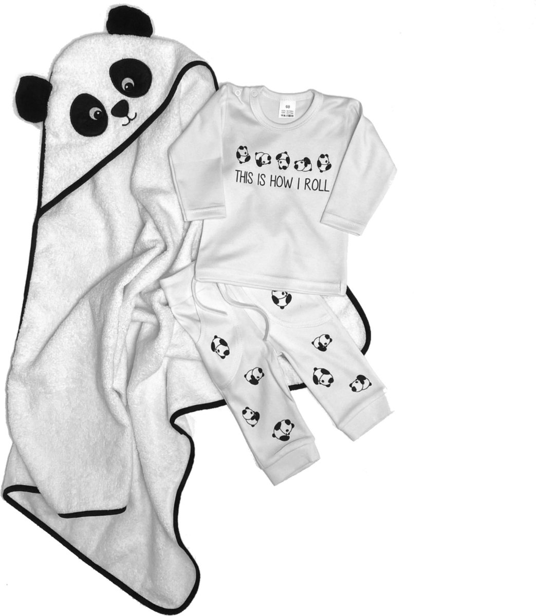 chef rekken Vernauwd Babyset 3-delig-Kraamcadeau-Babypakje-Babybadcape met capuchon-Shirt met  broekje panda... | bol.com
