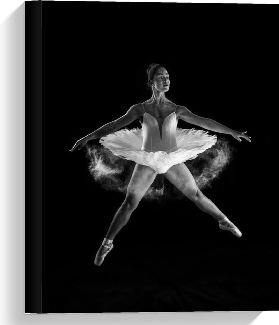 Canvas - Dansende Ballerina (zwart/wit) - Foto op Canvas Schilderij (Wanddecoratie op Canvas)