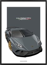 Lamborghini Huracan Grijs op Poster - 50 x 70cm - Auto Poster Kinderkamer / Slaapkamer / Kantoor