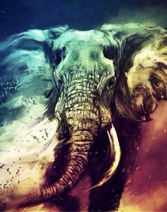 TOPMO- Olifant door de muur- 40X50CM- Diamond painting pakket - HQ Diamond Painting