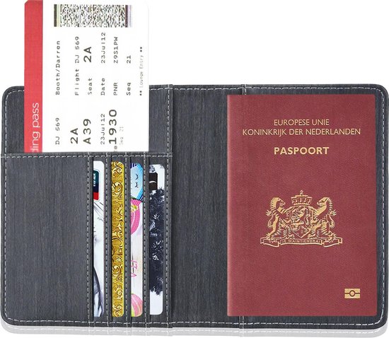 Goodline® - Paspoort Hoesje / Paspoorthouder - V1 - Houtpatroon Zwart