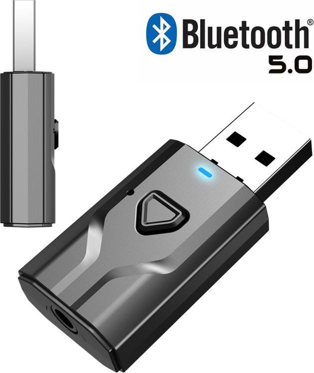 2 in 1 USB Bluetooth 5.0 Zender en Ontvanger - Bereik tot 15 Meter - Draadloze Audio Adapter - Wireless Transmitter & Receiver voor TV / PC / Auto / Koptelefoon / Luidspreker - MIPRO