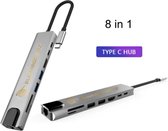 BuyMeGoodZ 8 in 1 USB C Hub voor MacBook, Dell, HP en lenovo (Thunderbolt 3) met HDMI en 7 andere Poorten - Dockingstation II8 Douxe - Tot 100 watt - Grijs