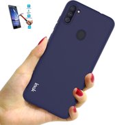 Samsung Galaxy M11 Tpu Blauw Cover Case Hoesje Siliconen - 1 x Tempered Glass Screenprotector