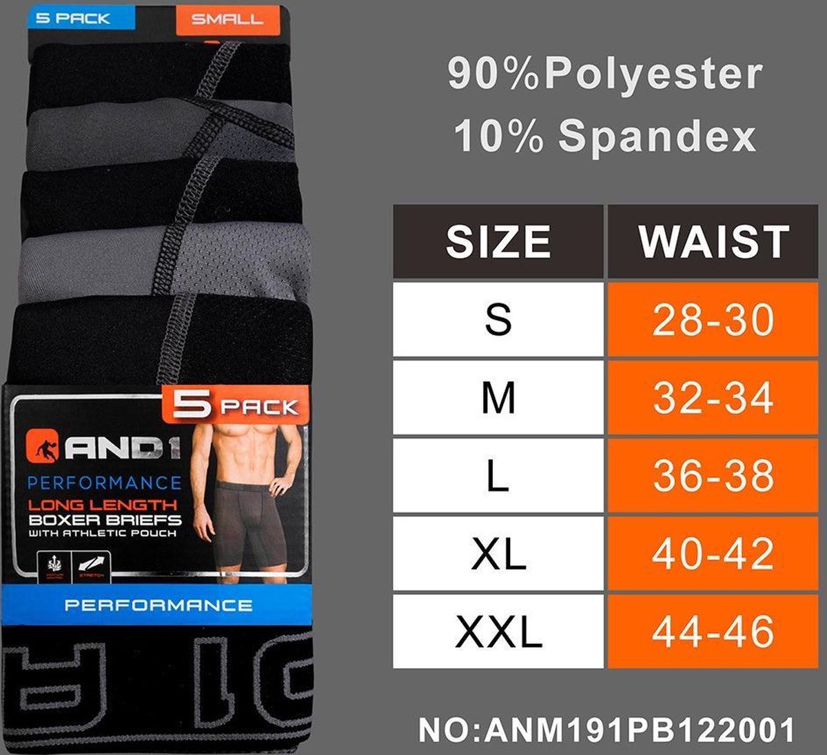 AND1 Sport Boxershorts, verpakking met 5 stuks, ondergoed voor heren, onderbroeken, retroshorts, boxer brief, sportondergoed, retro broek met